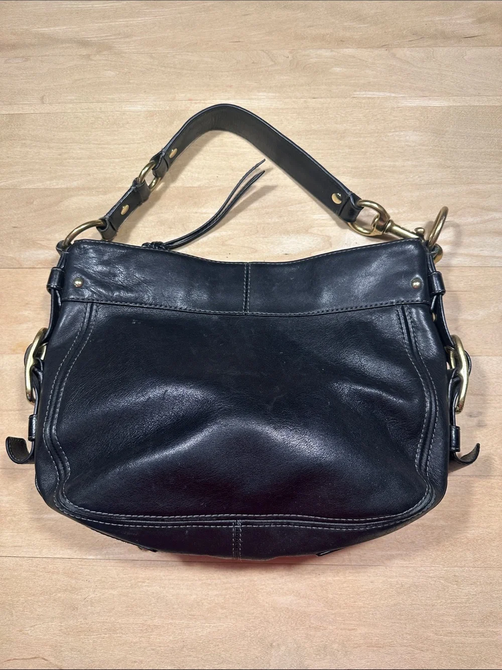 Coach Zoe Black Leather Hobo Shoulder Bag with Gold Hardware
